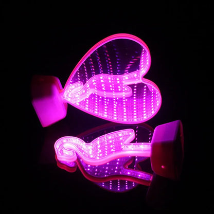Double-sided LED love tunnel light with rose red illumination on a plastic base.