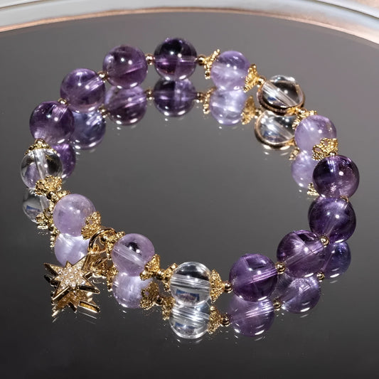 Purple eight awn star artificial crystal bracelet for women in gift box