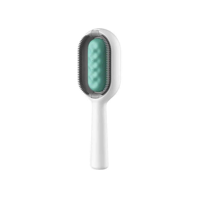 Large blue silicone-bristle dog comb with a bottle of cleansing essence