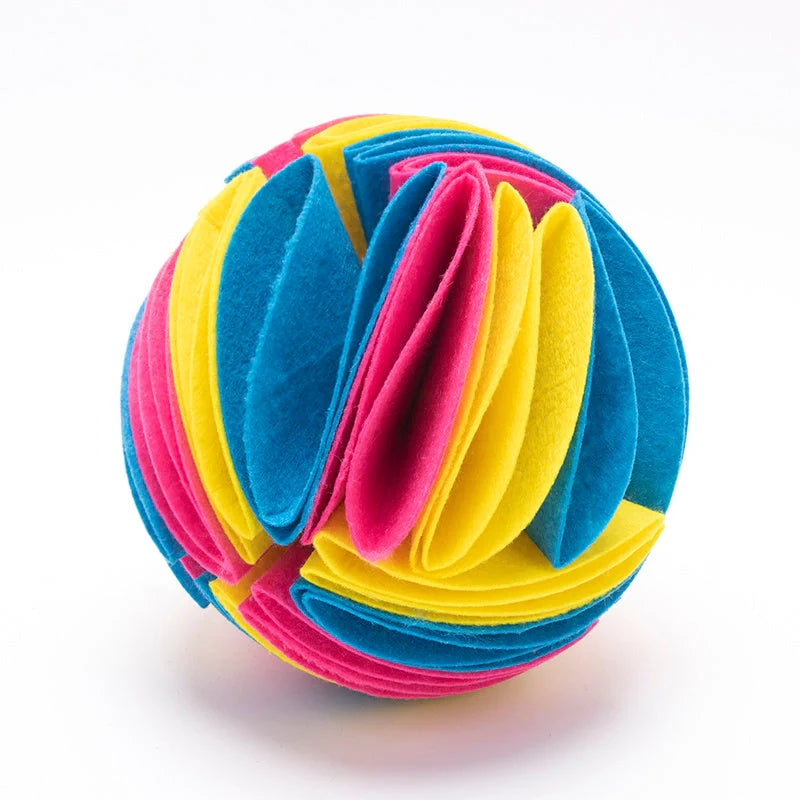 Foldable Dog Snuffle Ball Training Toy in various colors and sizes
