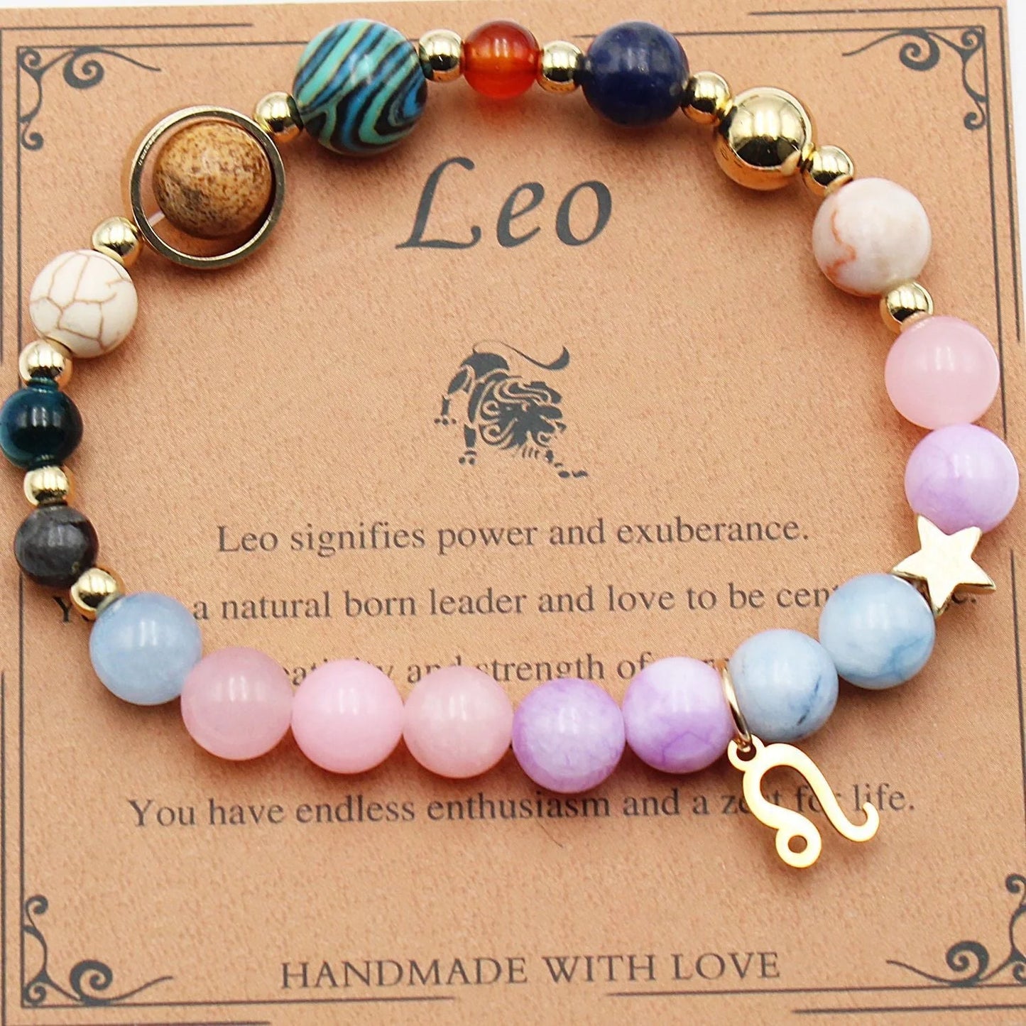 12 Constellation Morgan Stone Beaded Bracelet featuring detailed zodiac signs on 19mm beads