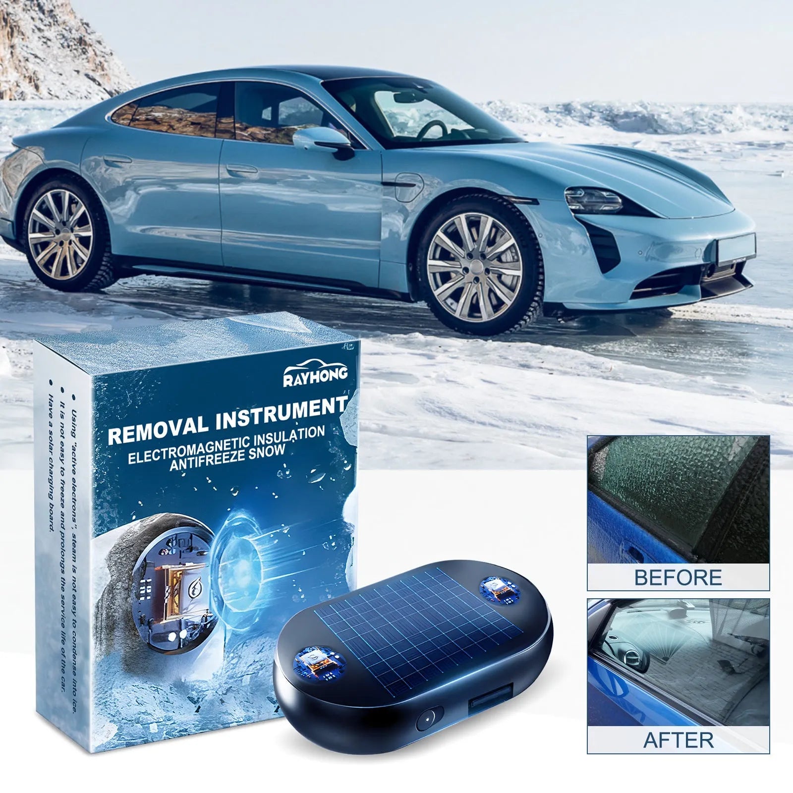 Portable car anti-freezing tool with dimensions 5x2.6x1.5cm and double-sided tape mounting