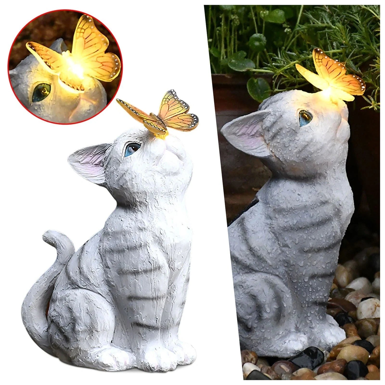Resin cat solar sculpture ornaments for garden decoration