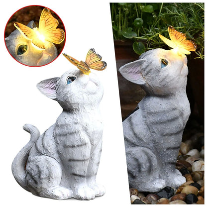 Resin cat solar sculpture ornaments for garden decoration