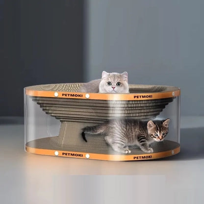 Transparent white diamond cat scratch board nest tunnel toy with PVC and corrugated board, dimensions 58x45x23cm