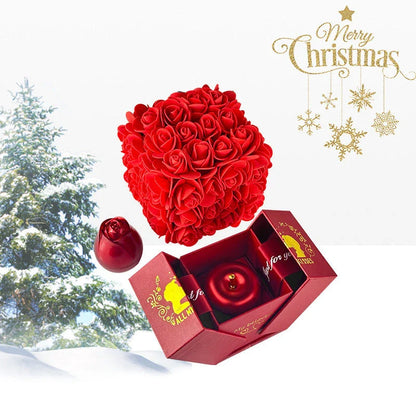 Handmade preserved roses in an elegant gift box with a crystal pendant necklace, representing eternal love and devotion