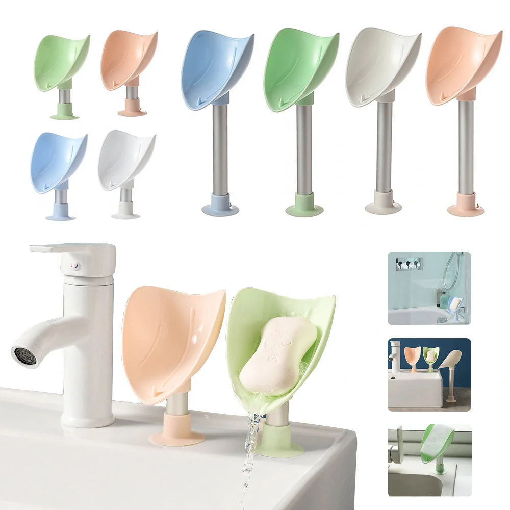 Creative Bird Soap Box with self-draining design and silicone suction cup in white, pink, green, and blue