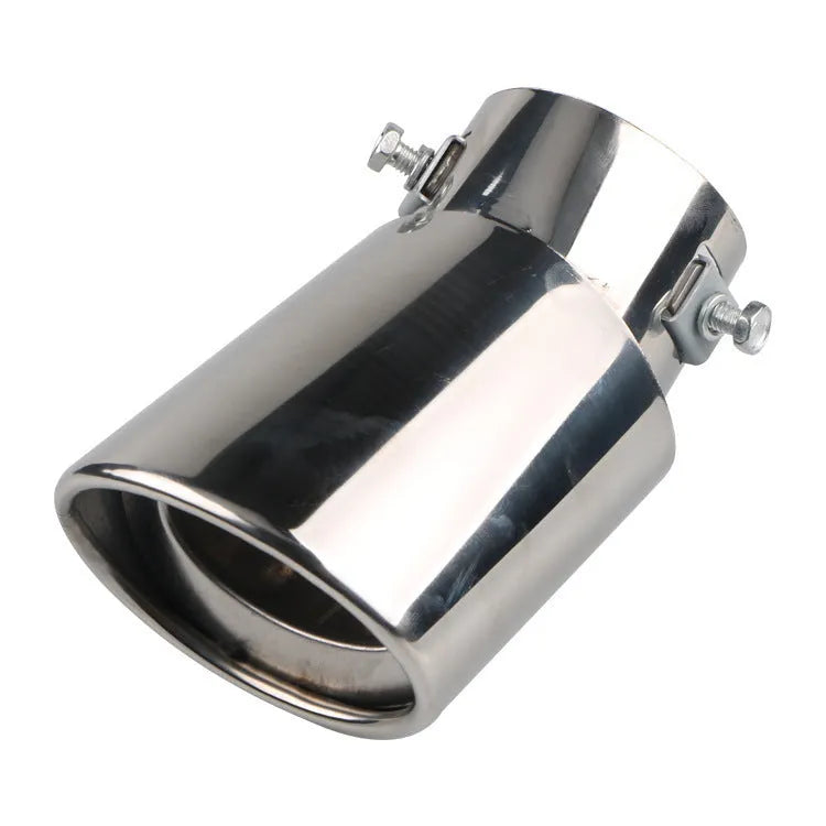 Stainless steel car exhaust tailpipe in straight and curved styles with baked blue, silver, and colourful finishes.