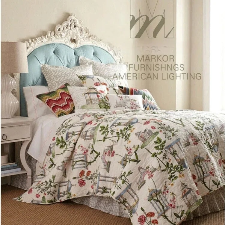 American country style ceramic table lamp with white fabric shade on wooden table