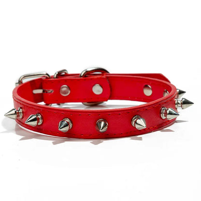 Spiked black PU leather dog collar with metal studs and an alloy metal fastener.