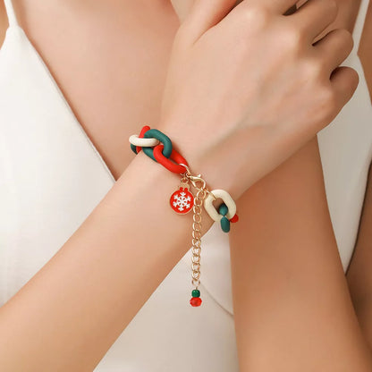 Festive Christmas Metal Chain Bracelet with Santa Claus and snowflake designs