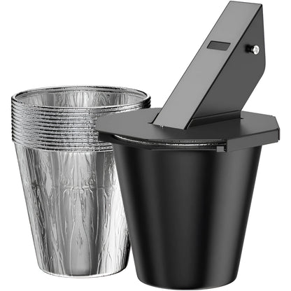 Black metal grease catcher with cover and tin foil drip buckets for smokers.