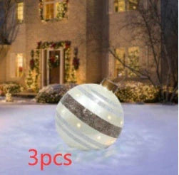 Vibrant, inflatable 60cm Christmas ball decorations in various patterns and colors for indoor and outdoor holiday display