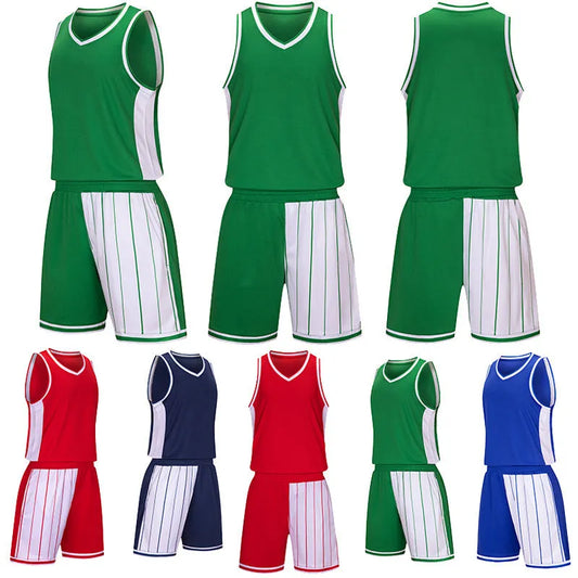 Basketball training suit with quick-drying fabric in grass green, dream blue, red, or sapphire blue, sizes M to 6XL