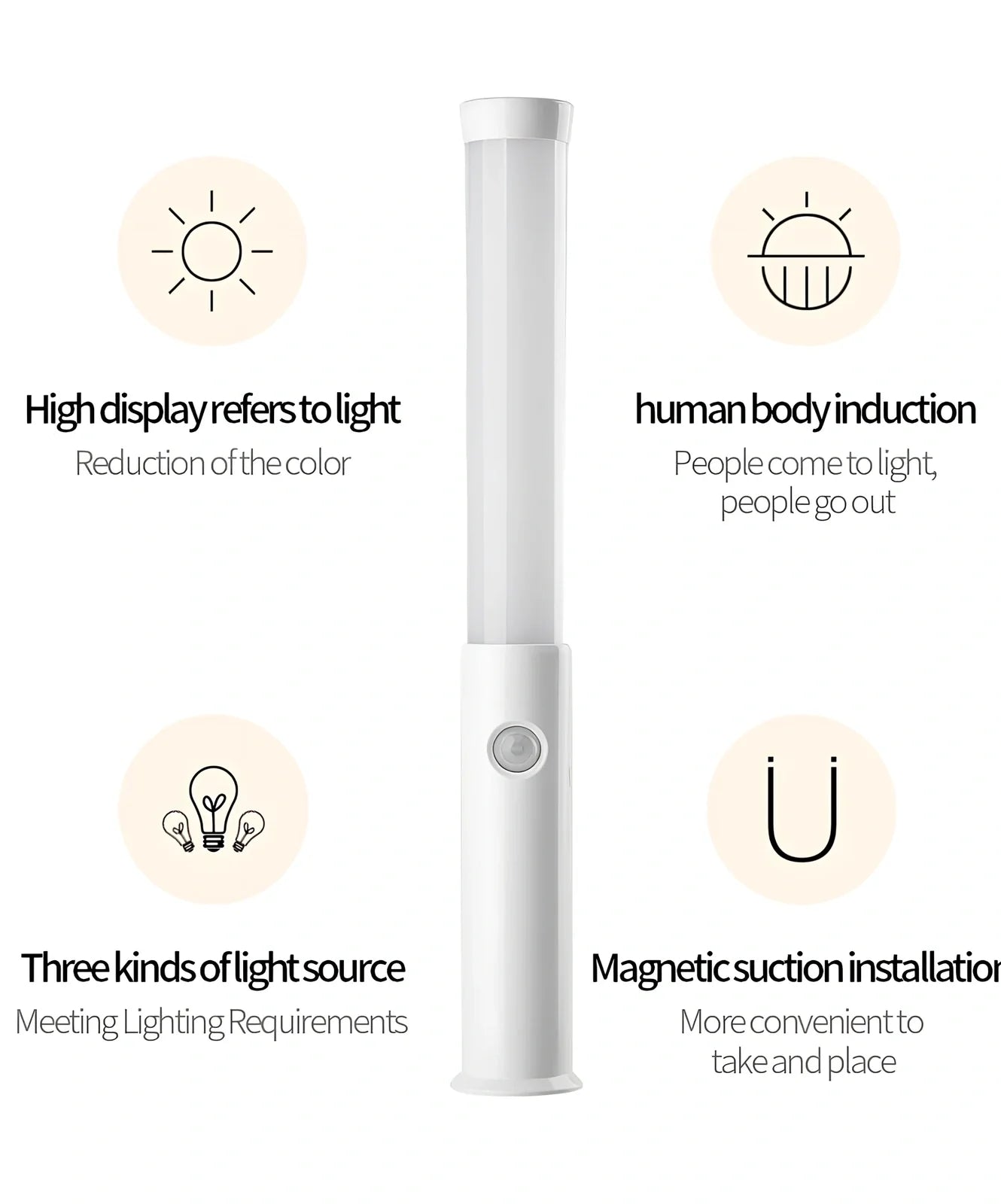 Smart car lamp with human body induction showing compact design and button controls for two-colour lighting