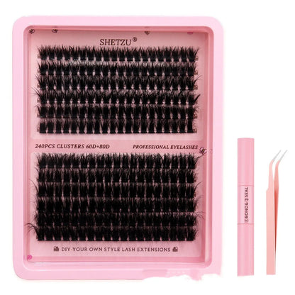 Thick DIY segmented false eyelashes in 10mm to 14mm lengths, 60D and 80D, cross style feather model