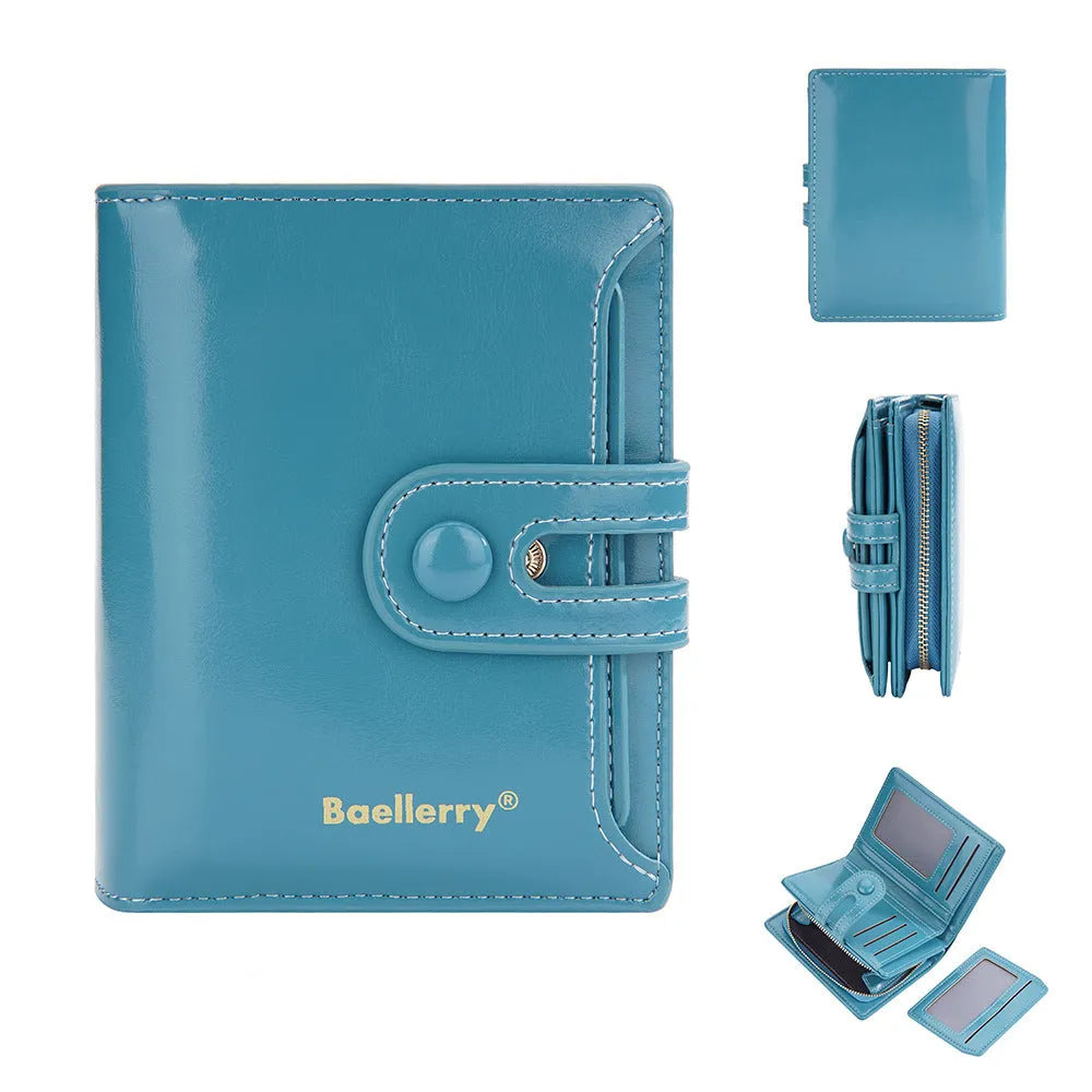 Women's PU leather card holder wallet in multiple colours showing compact design with card slots