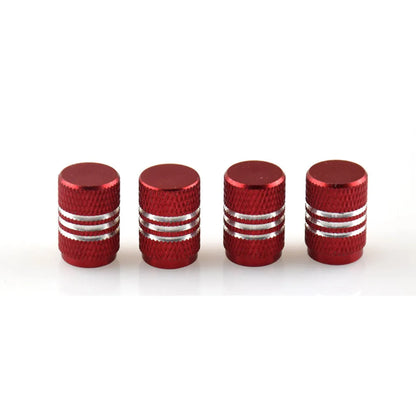 Set of stainless steel car tyre valve caps in multiple colours: black, red, blue, gold, silver, green, purple, sky blue, grey, orange.