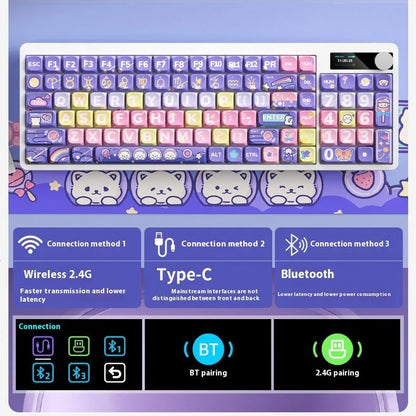 Black iron cow layout mechanical keyboard with RGB backlighting on a desk.