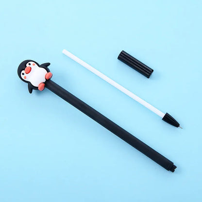 Korean cartoon penguin silicone gel pen in peacock blue colour with 0.5mm black ink.