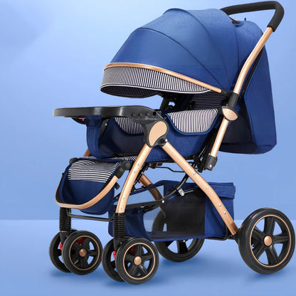 Baby stroller gift box in local gold frame with khaki blended fabric and 20cm rubber rear wheels for newborn use