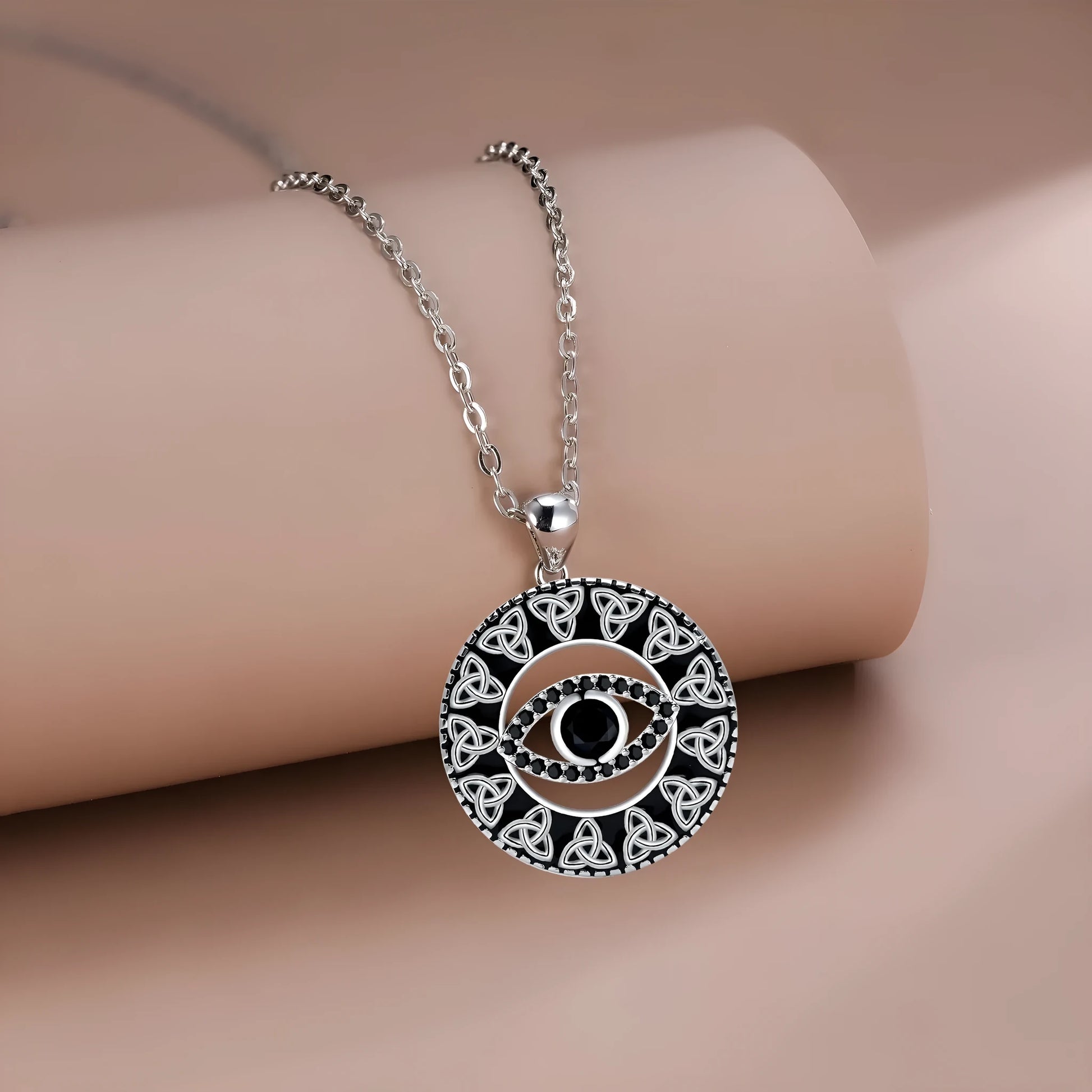 Copper Devil's Eye necklace with evil eye pendant on cross chain for women