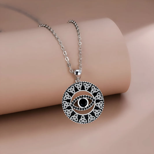 Copper Devil's Eye necklace with evil eye pendant on cross chain for women