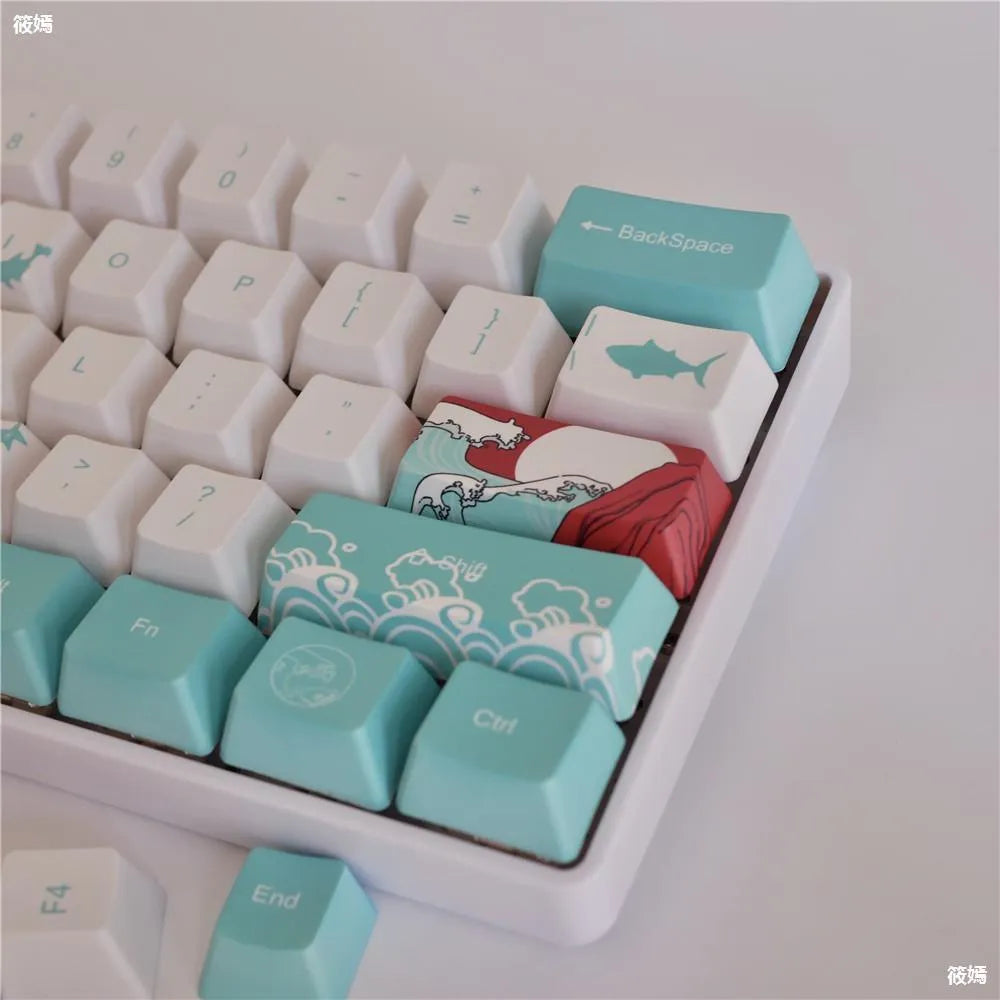 Coral Sea PBT keycaps for Xiao Yan mechanical keyboard with personalised big button