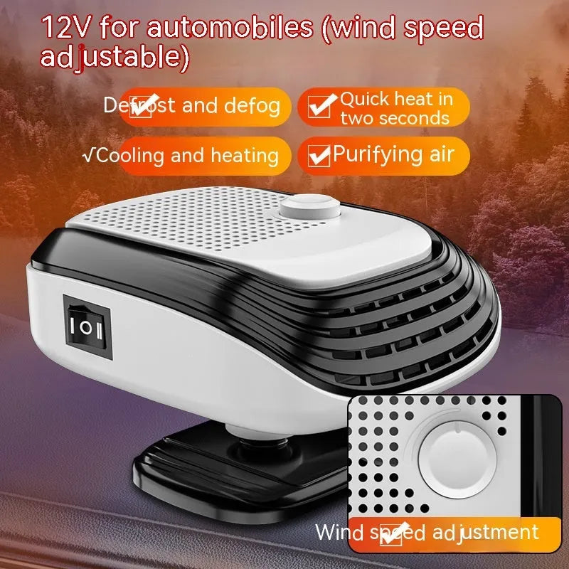 White and green 12V 24V car warm air blower heater with adjustable temperature settings