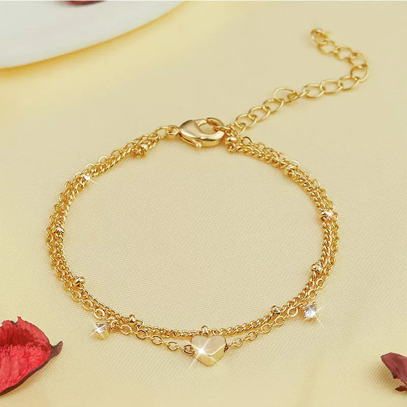 Women's waterproof heart-shaped zircon anklet in gold and silver options