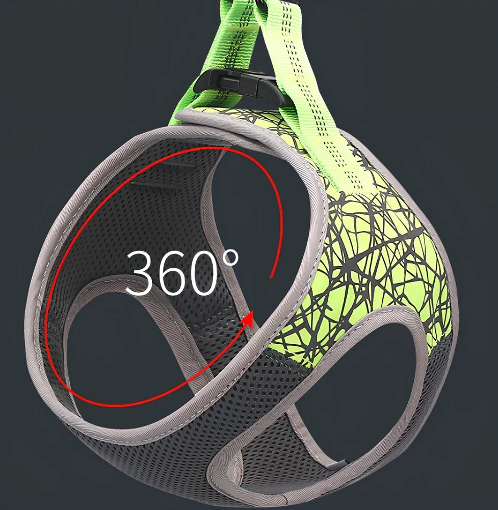 Polyester dog harness with adjustable chest strap in black colour showing buckle fastening system