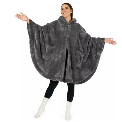 Thick hooded cloak bathrobe in polyester available in black, dark grey and pink colours