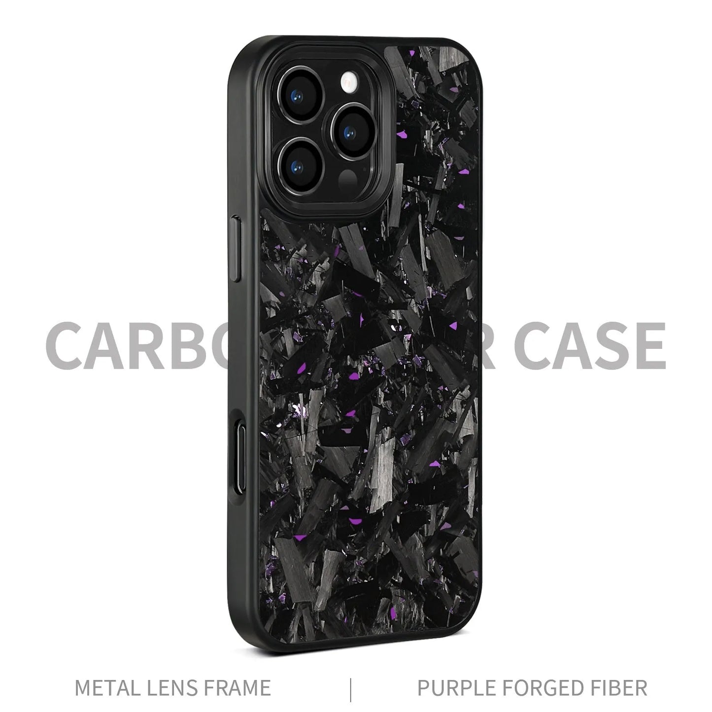 Carbon fibre mobile phone protective shell with forged pattern metal frame and magnetic attachment for iPhone 17