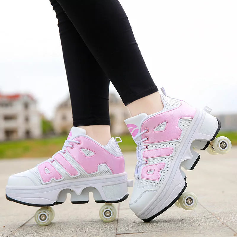 Double wheel row sneakers for boys and girls with PU wheels in various colors