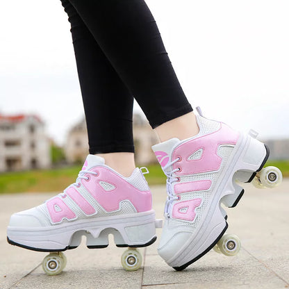 Double wheel row sneakers for boys and girls with PU wheels in various colors