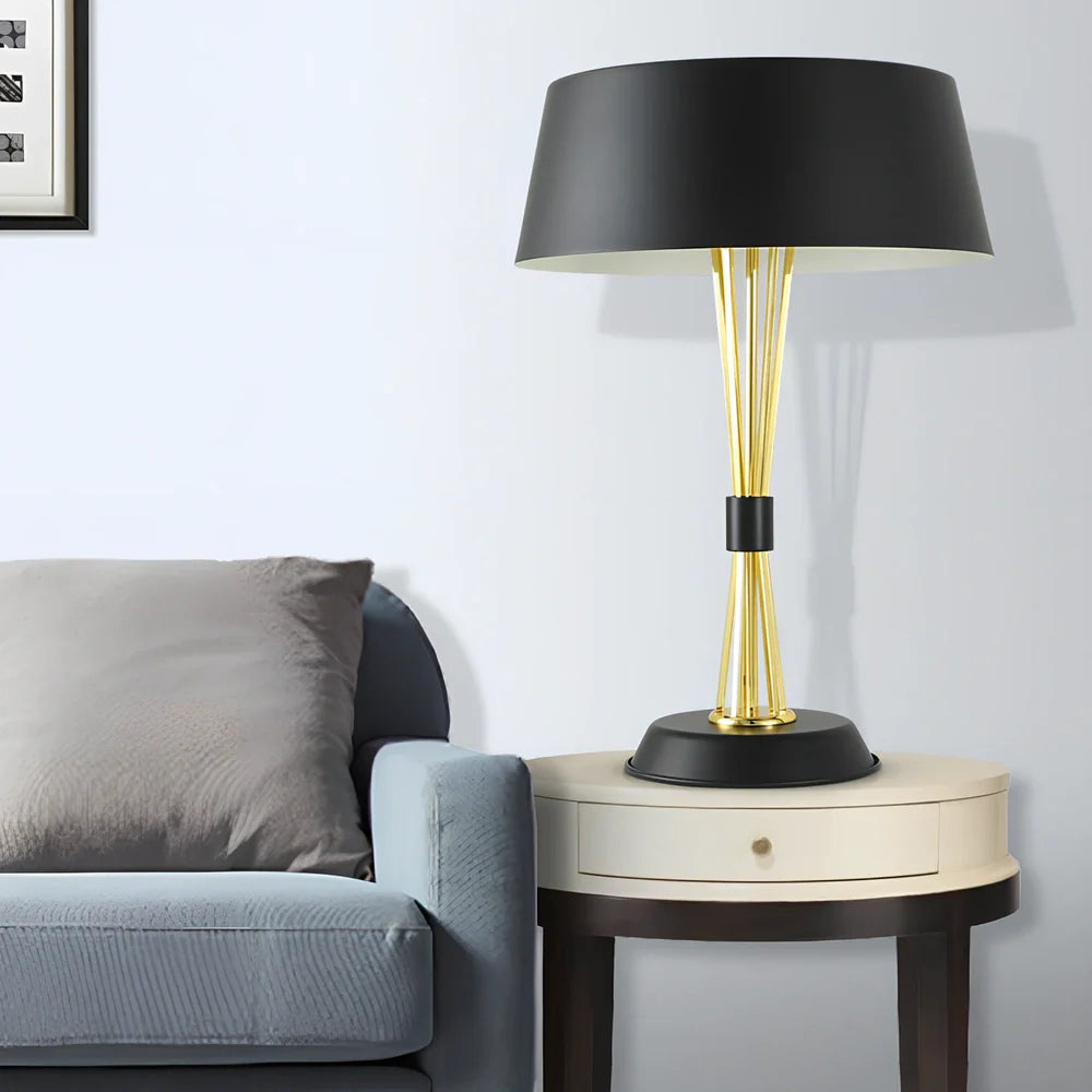 European style iron table lamp, 35cm diameter base, 66cm height, black or white finish with LED bulb and metal lampholder