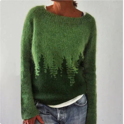 Women's loose round neck acrylic pullover sweater in geometric and stripe prints, sizes S-5XL, 50cm length
