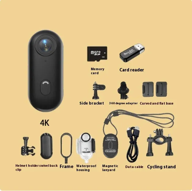 H88 mini 4K black action camera with magnetic mount and waterproof case on a bicycle helmet