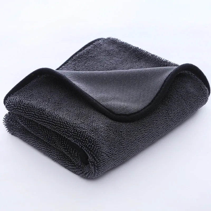 Small braid twisted grey microfiber cleaning cloth for car glass washing and automotive detailing.