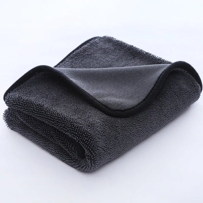 Small braid twisted grey microfiber cleaning cloth for car glass washing and automotive detailing.