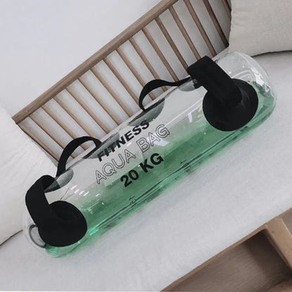 Transparent PVC inflatable water bag dumbbell for adjustable weight training.