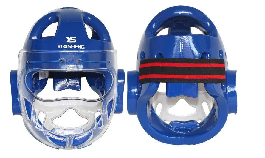 Karate helmet protective headgear in blue, red or white colours for boxing training
