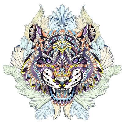 Wooden jigsaw puzzle with colourful elephant and turtle shaped pieces in A3, A4, A5 sizes