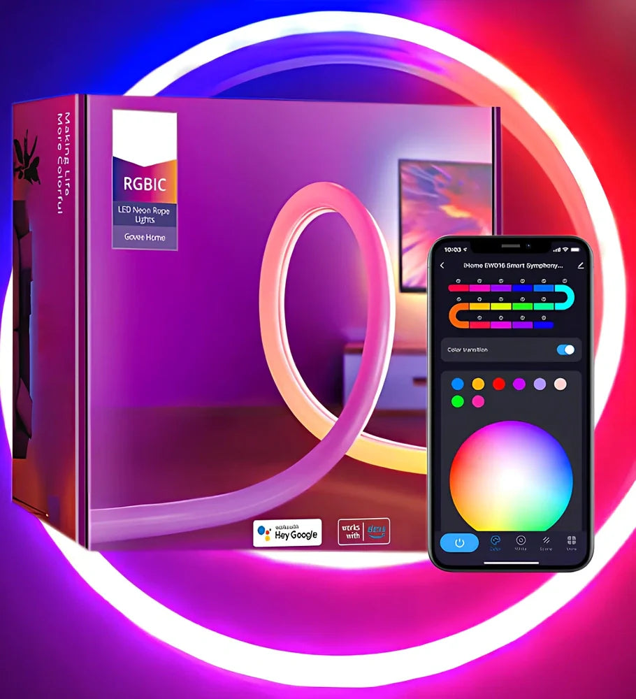 12V/24V Bluetooth WiFi RGBIC music neon light strip with 84 LED beads