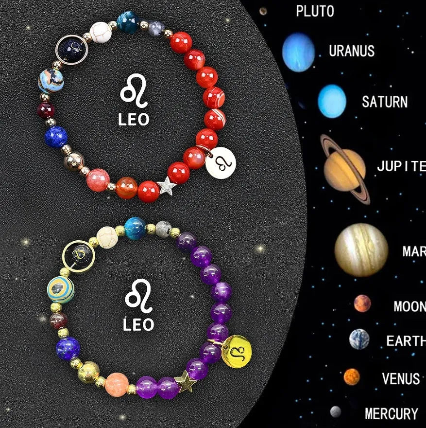 Adjustable natural stone zodiac bracelets showing 12 sign styles with 18-20cm cord