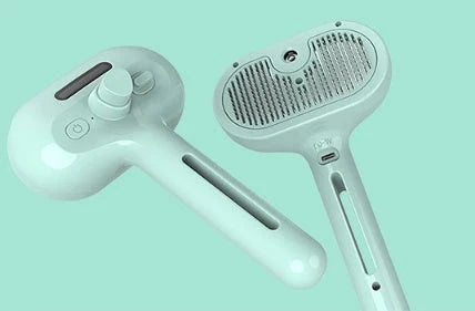 Premium pet grooming brush with integrated mister for effortless detangling and coat conditioning