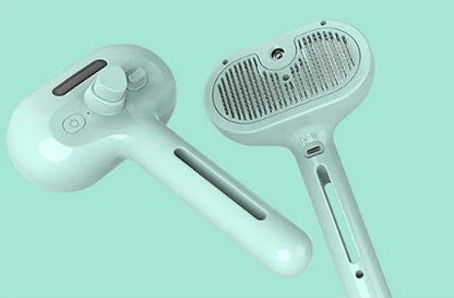 Premium pet grooming brush with integrated mister for effortless detangling and coat conditioning