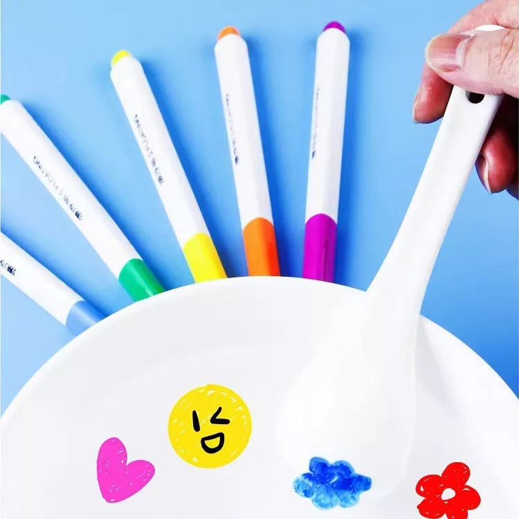 Children's Magic Water Floating Pen set with 12 vibrant, erasable colors in a durable PVC box