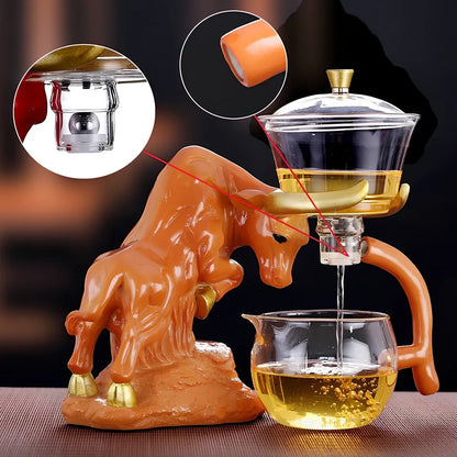 Niu Zhuan Qiankun glass semi-automatic tea maker in green bull, 2700g borosilicate with 1-litre capacity for even steeping