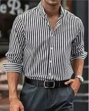 Men's striped casual button shirt with loose fit and cardigan styling